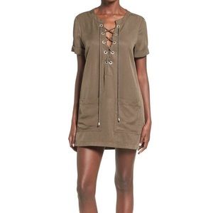 Lovers + Friends NEW Green M Lace Up Shift Dress